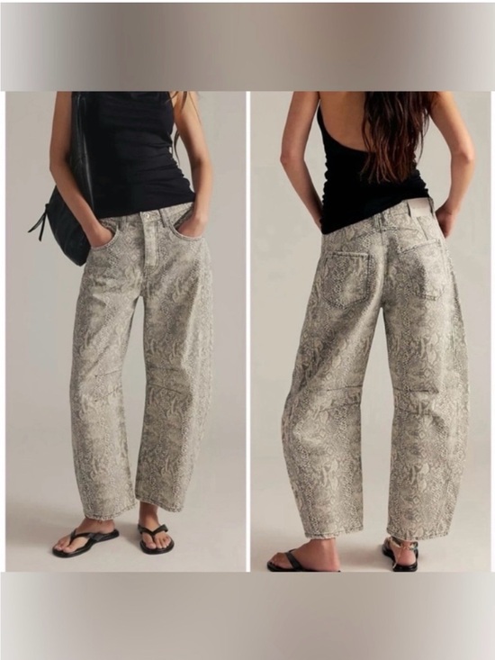 We The Free Denim - NWOT Free People We The Free Good Luck Printed Barrel Jeans Snake S-28